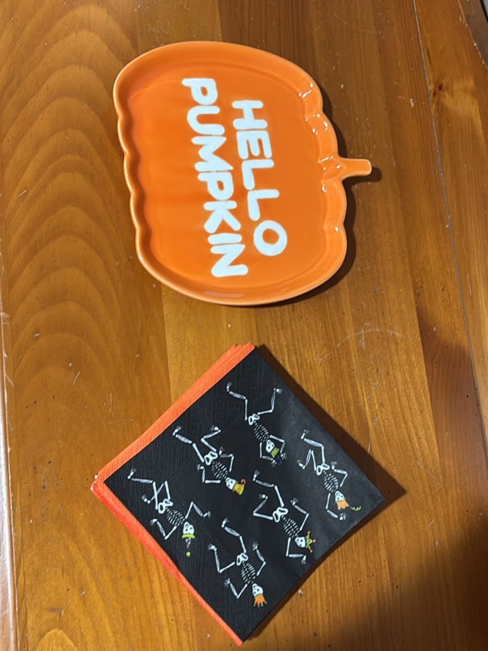 Hello Pumpkin Orange Pumpkin Plate - Seasonal Party Serving Dish